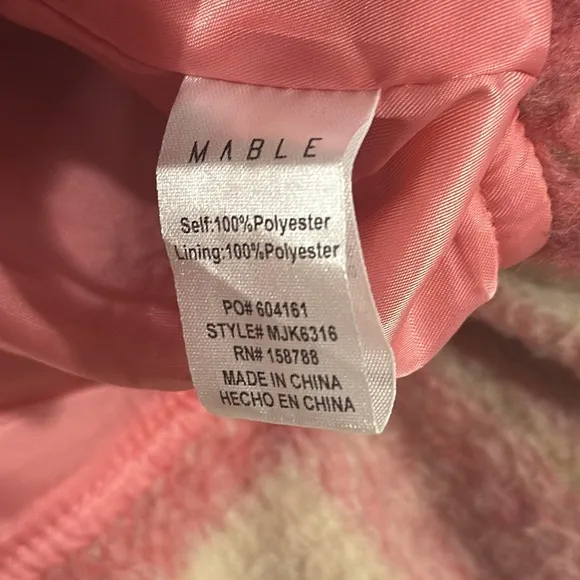 MABLE Pink Plaid Bomber Jacket Faux Fur With Pockets Size Medium
