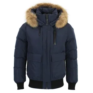 Mackage - Nathan Down Bomber Jacket with Removable Hood in Navy