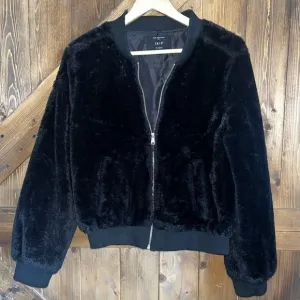 Made and designed by IRIS Black Faux Fur Bomber Jacket