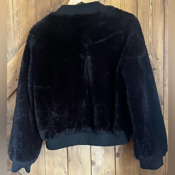 Made and designed by IRIS Black Faux Fur Bomber Jacket