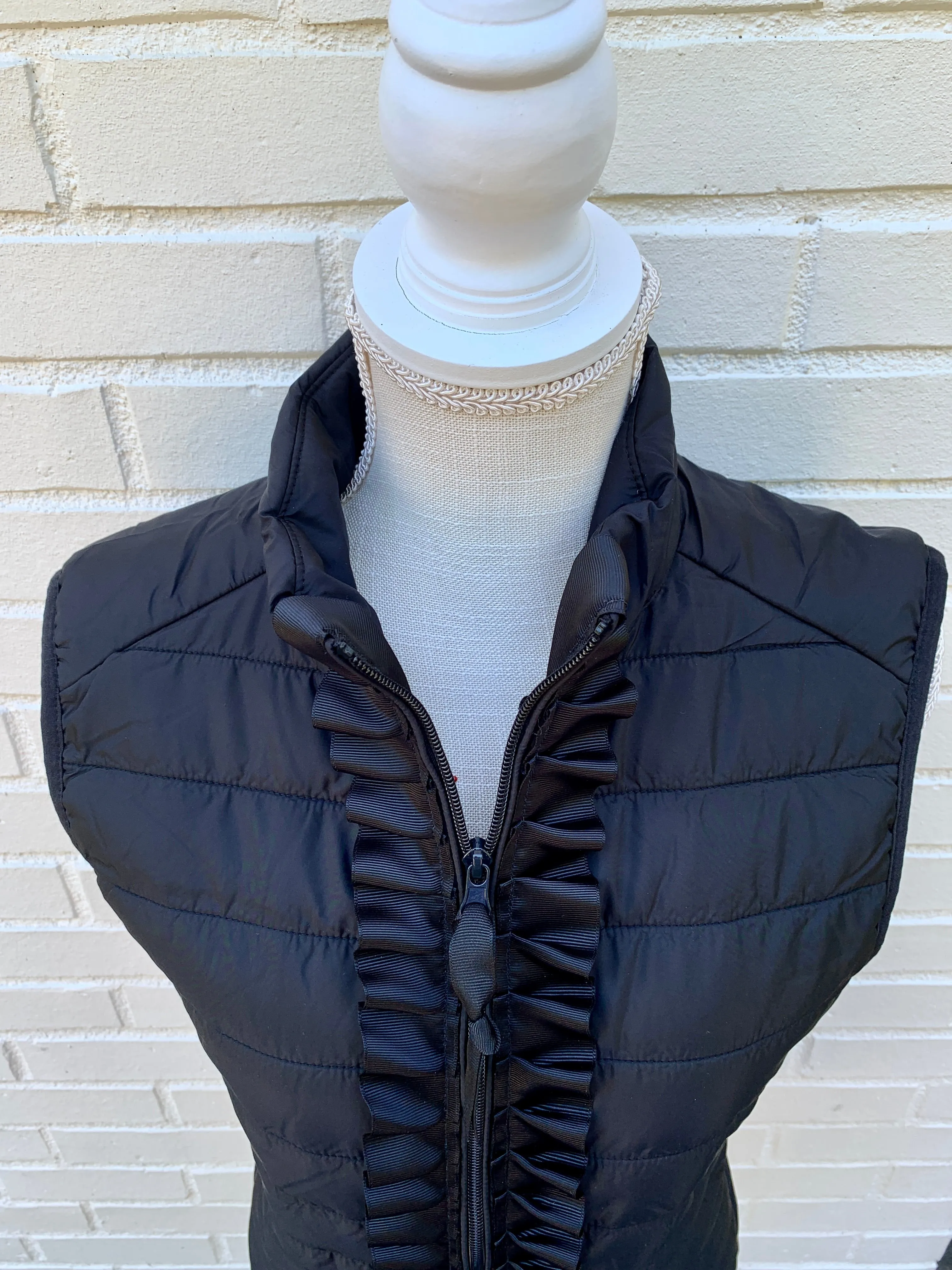 Maggie May Ruffled Ribbon Puffer Vest Black w Black (PF16)