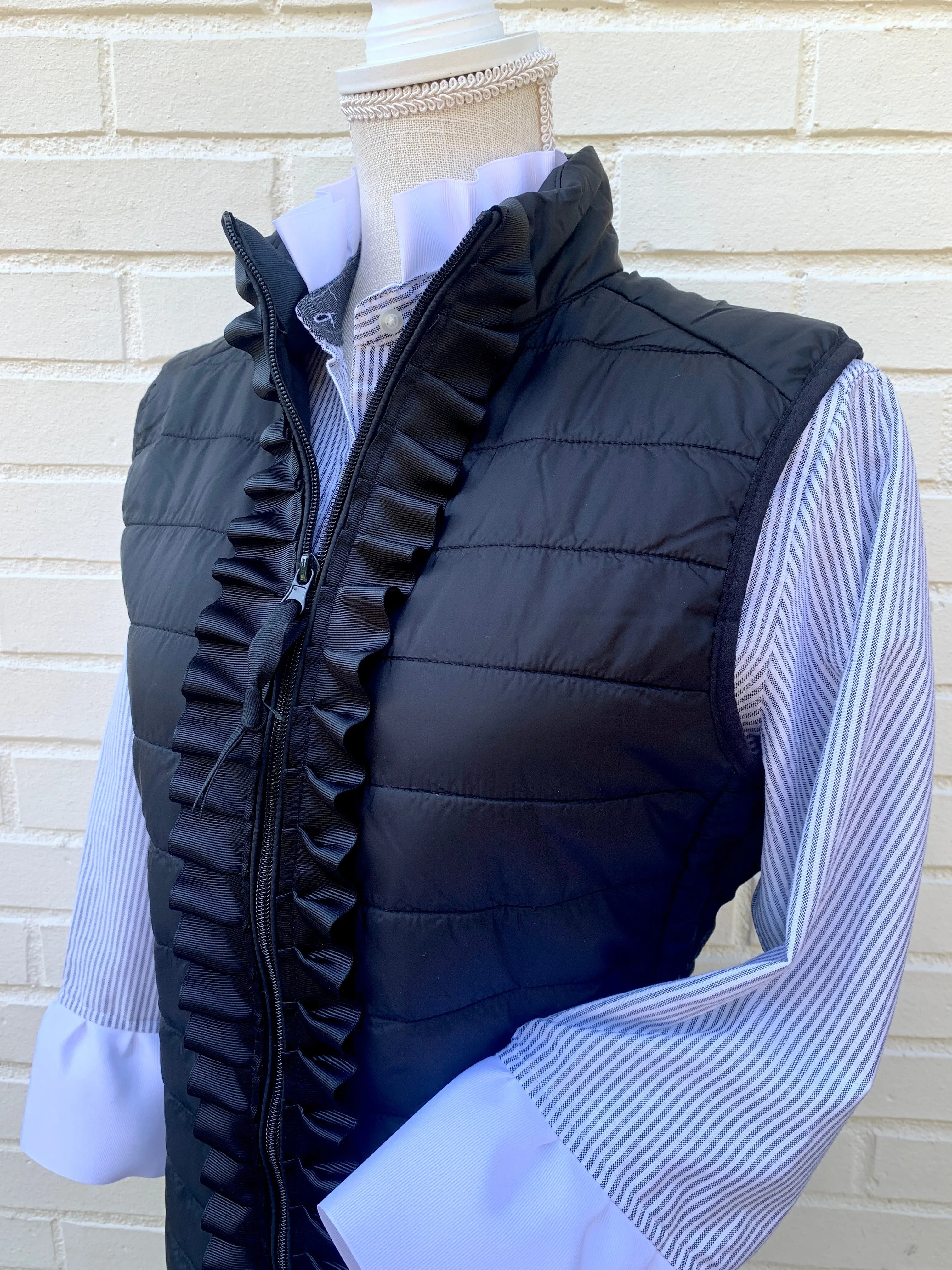 Maggie May Ruffled Ribbon Puffer Vest Black w Black (PF16)