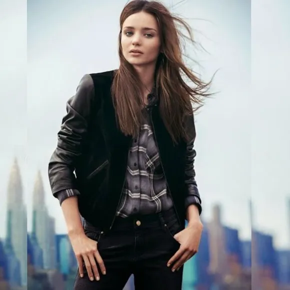 Mango Women's  ‘Cobi’ Colorblock Leather Bomber Jacket Small