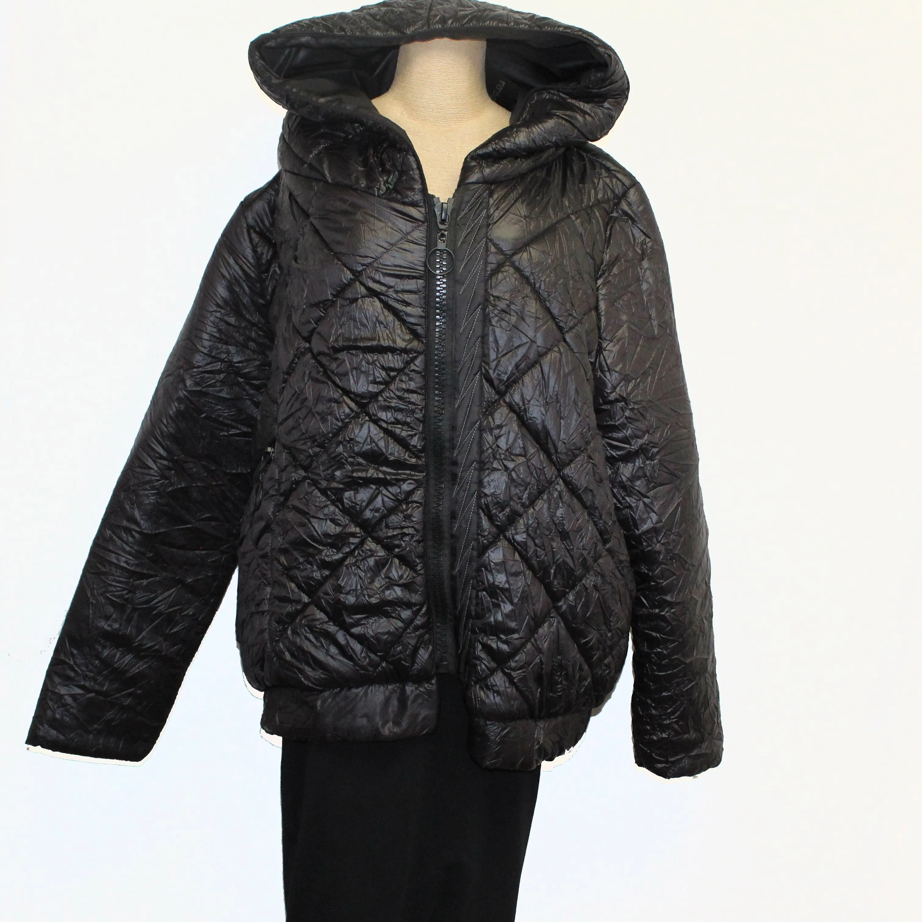 Mara Gibbucci Jacket, Quilted With Hood, Black XL