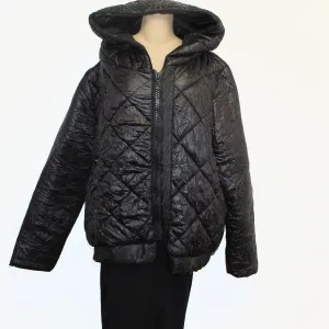 Mara Gibbucci Jacket, Quilted With Hood, Black XL