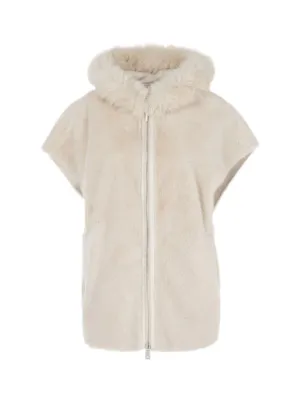 Marc Cain Oversized Hooded Vest in Fun Fur