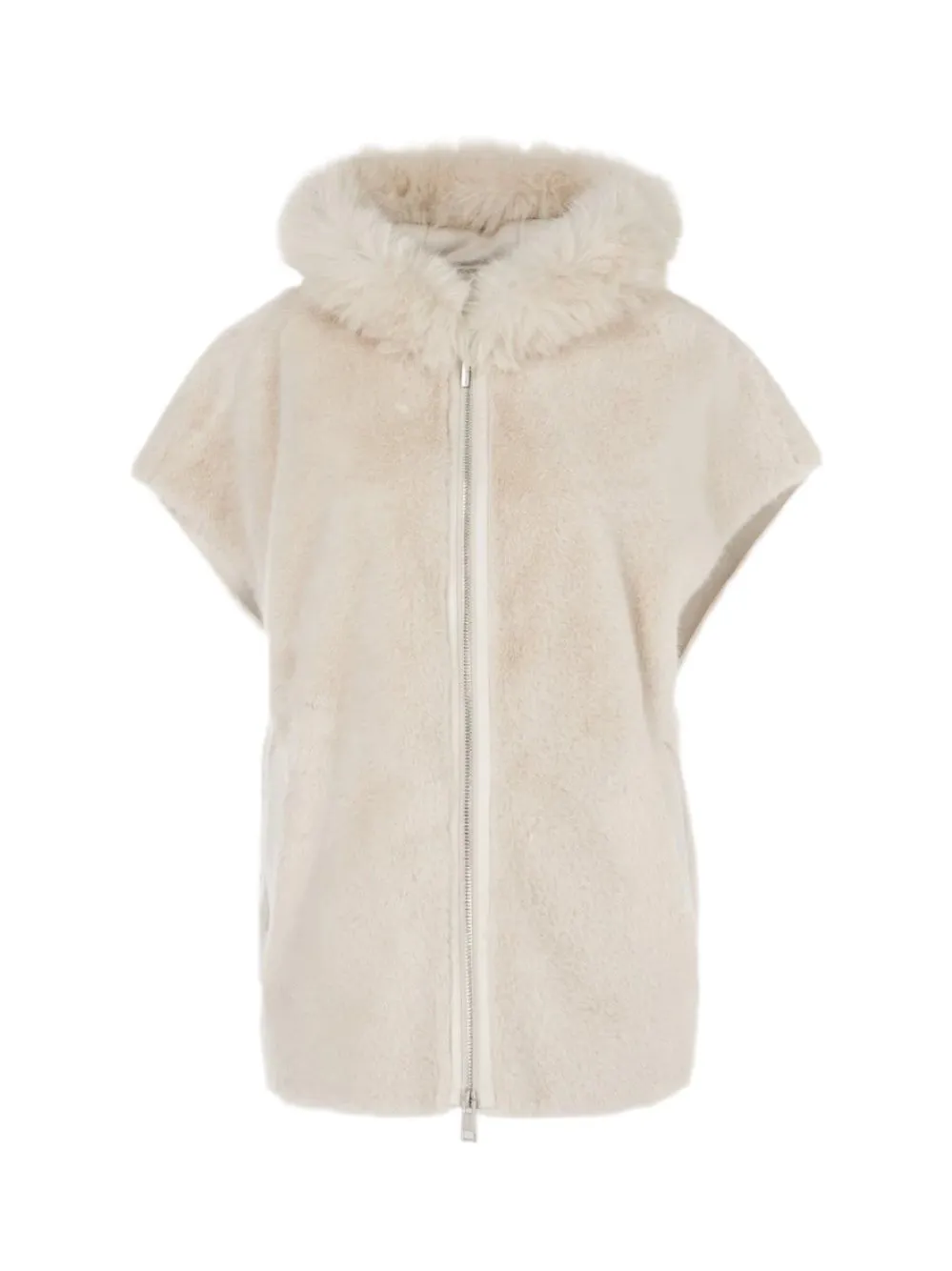 Marc Cain Oversized Hooded Vest in Fun Fur