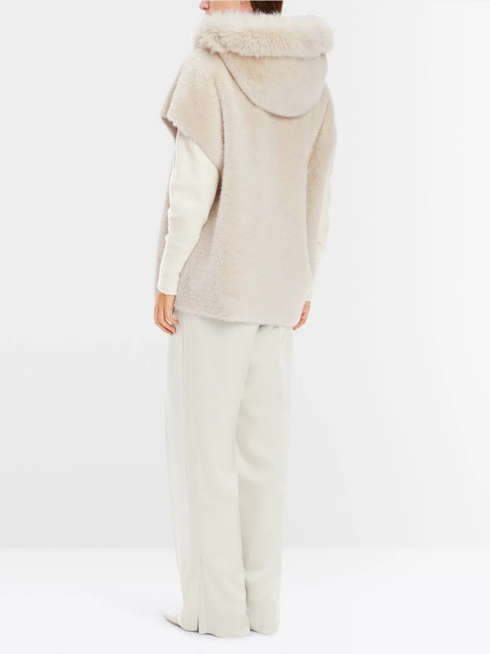 Marc Cain Oversized Hooded Vest in Fun Fur