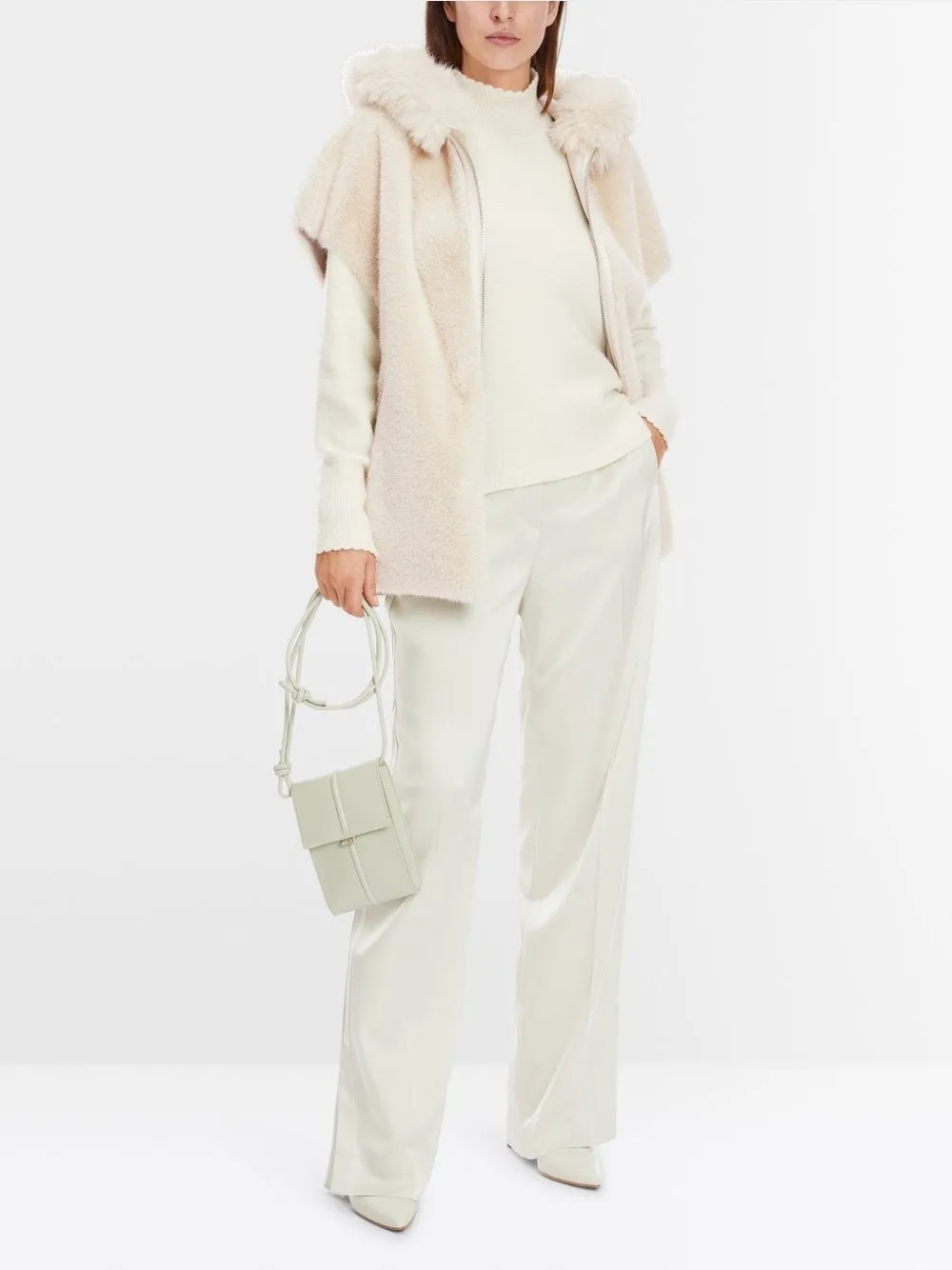 Marc Cain Oversized Hooded Vest in Fun Fur