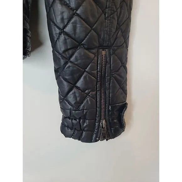 Marciano Women's Faux Leather Jacket Small Black Moto Bomber Croc EUC