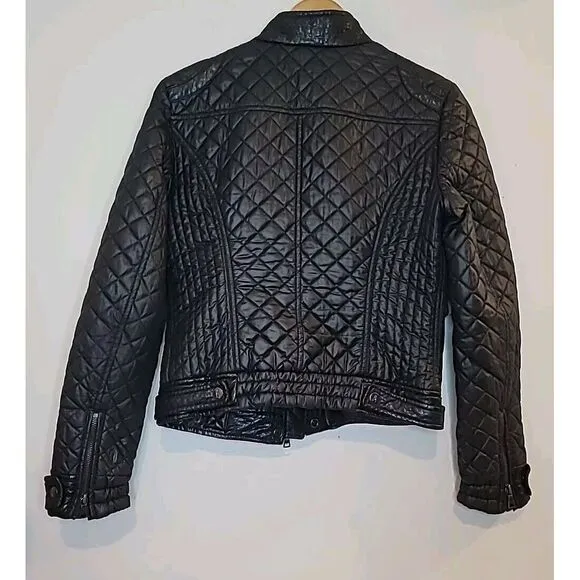 Marciano Women's Faux Leather Jacket Small Black Moto Bomber Croc EUC
