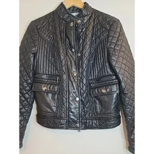 Marciano Women's Faux Leather Jacket Small Black Moto Bomber Croc EUC