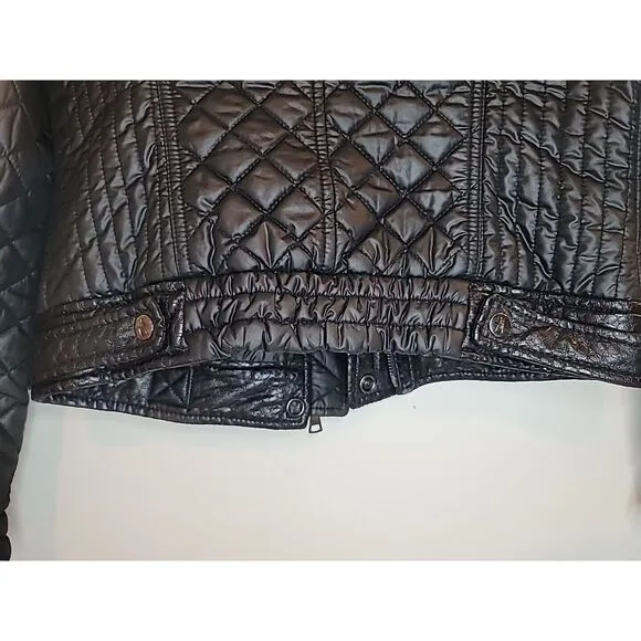 Marciano Women's Faux Leather Jacket Small Black Moto Bomber Croc EUC