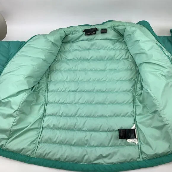 Marmot 700 Fill Down Puffer Jacket Green Teal Quilted Lightweight Womens Small