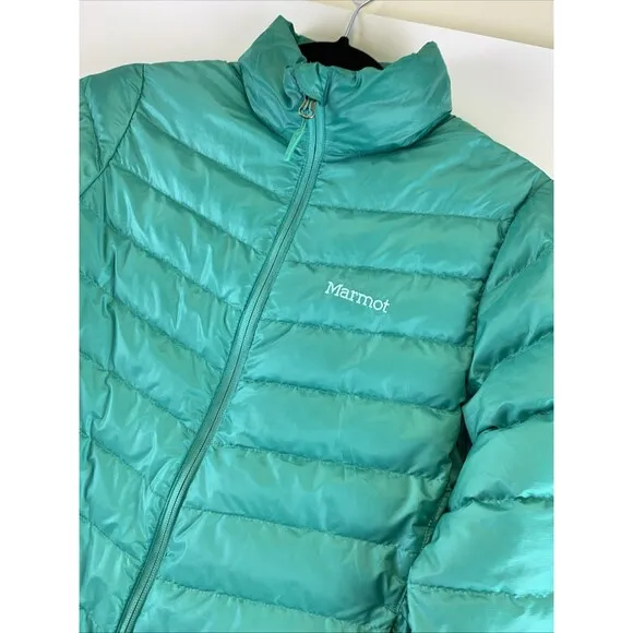 Marmot 700 Fill Down Puffer Jacket Green Teal Quilted Lightweight Womens Small