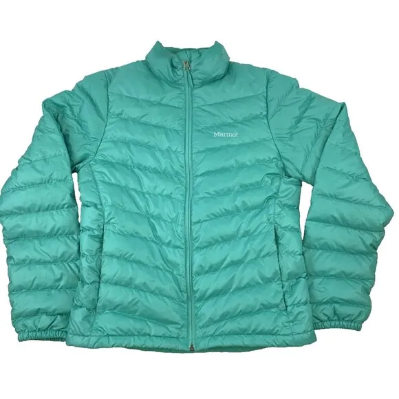 Marmot 700 Fill Down Puffer Jacket Green Teal Quilted Lightweight Womens Small
