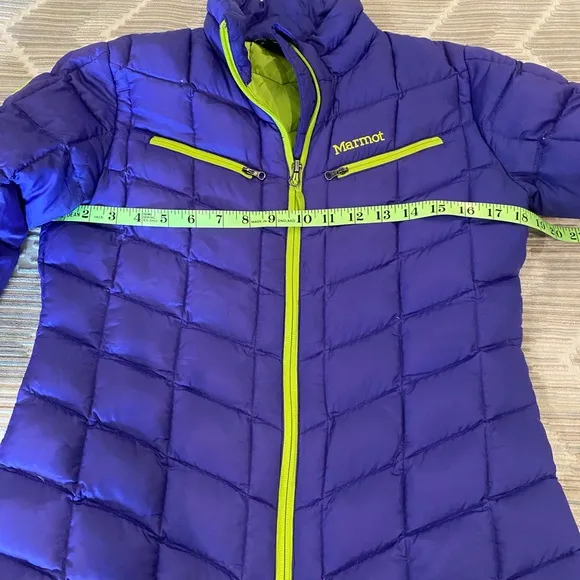 Marmot Puffer Jacket Goose Down Women's Small Full Zip Purple Green
