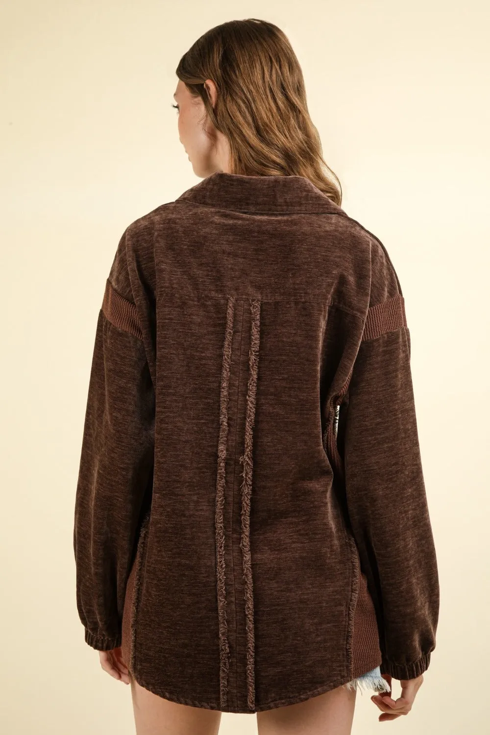 Media Button Down Raw Hem Shacket