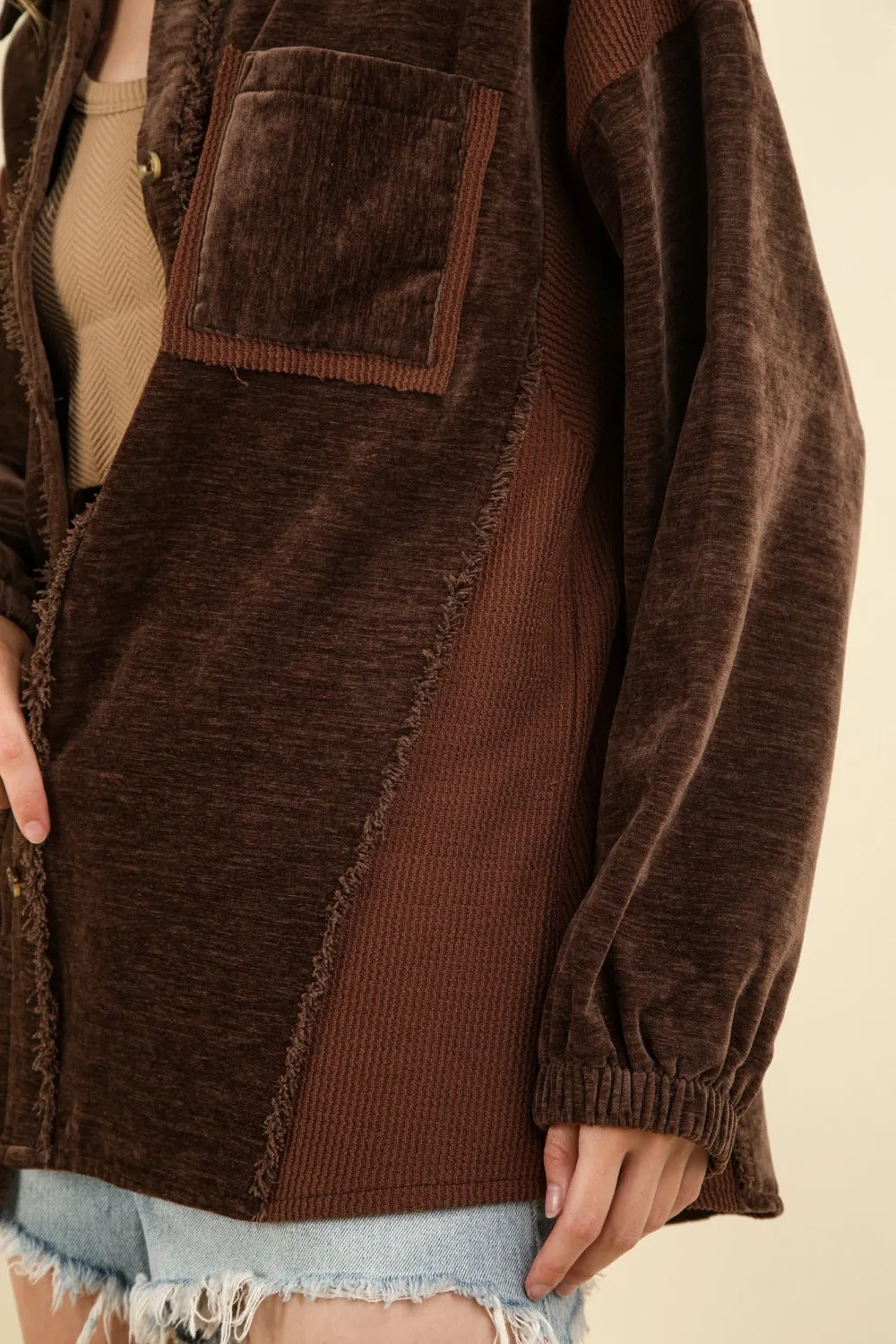 Media Button Down Raw Hem Shacket