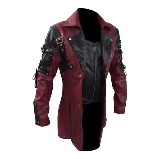 Men Leather Jacket Winter Waterproof Long Faux Fur Coats Men Leather Motorcycle Jackets Clothing Gothic Black Jacket Zipper