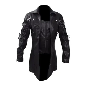 Men Leather Jacket Winter Waterproof Long Faux Fur Coats Men Leather Motorcycle Jackets Clothing Gothic Black Jacket Zipper