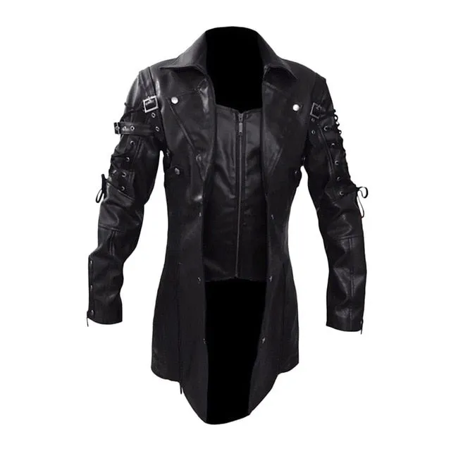 Men Leather Jacket Winter Waterproof Long Faux Fur Coats Men Leather Motorcycle Jackets Clothing Gothic Black Jacket Zipper