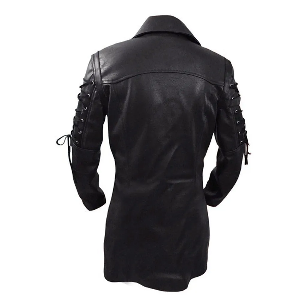 Men Leather Jacket Winter Waterproof Long Faux Fur Coats Men Leather Motorcycle Jackets Clothing Gothic Black Jacket Zipper