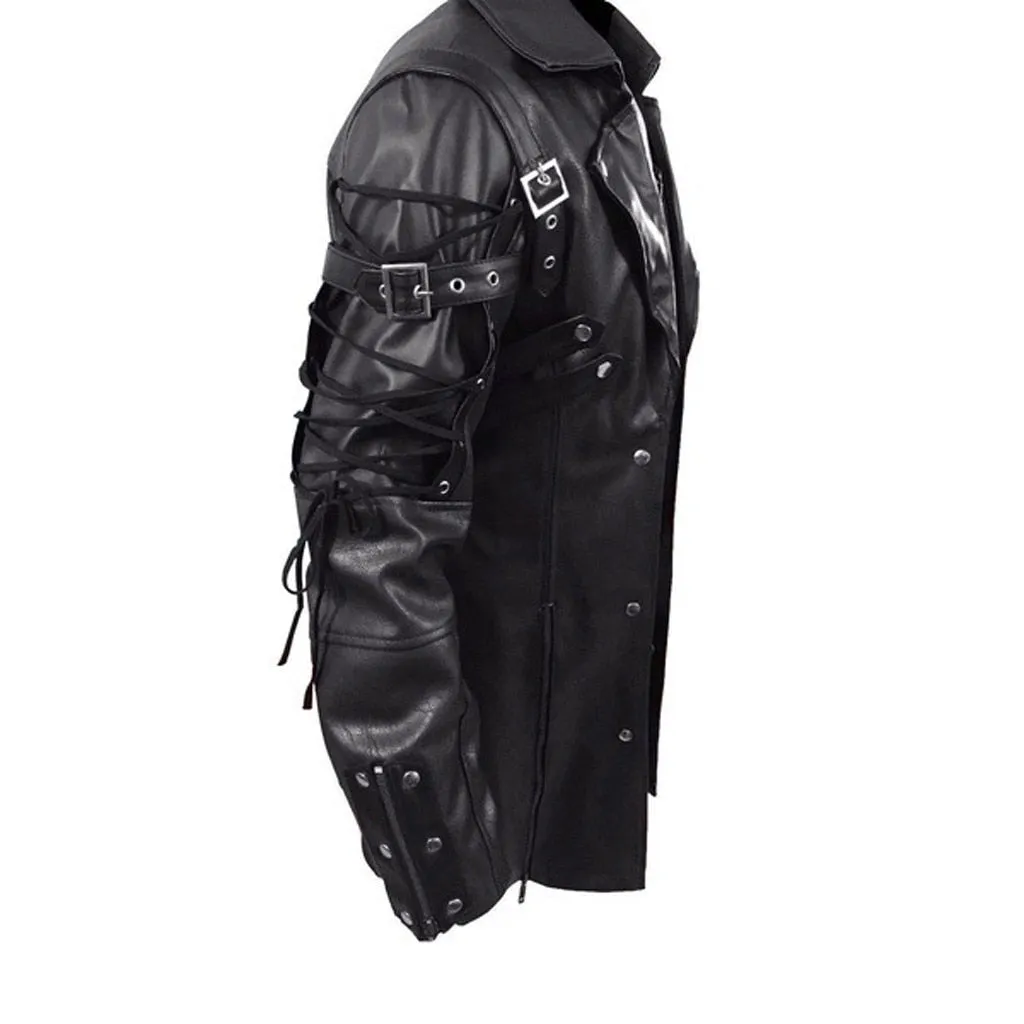 Men Leather Jacket Winter Waterproof Long Faux Fur Coats Men Leather Motorcycle Jackets Clothing Gothic Black Jacket Zipper