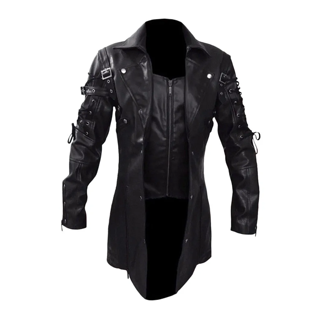 Men Leather Jacket Winter Waterproof Long Faux Fur Coats Men Leather Motorcycle Jackets Clothing Gothic Black Jacket Zipper