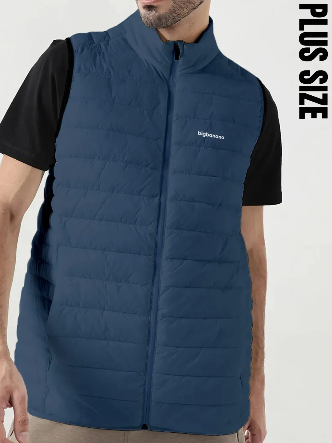 Men Plus Size NYC-Navy-H Solid Bomber Jacket
