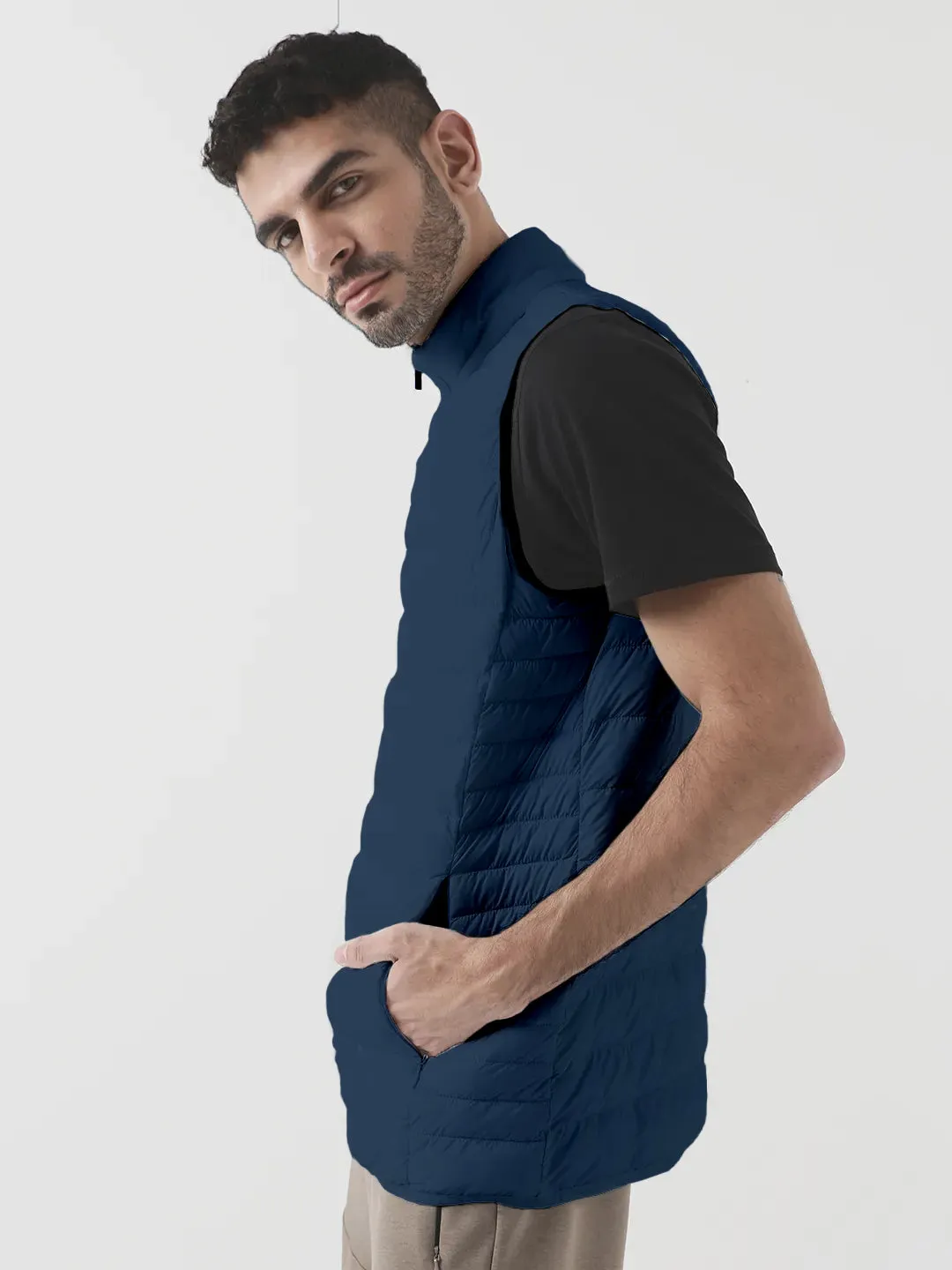 Men Plus Size NYC-Navy-H Solid Bomber Jacket