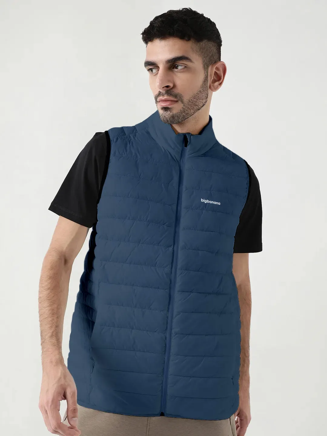 Men Plus Size NYC-Navy-H Solid Bomber Jacket