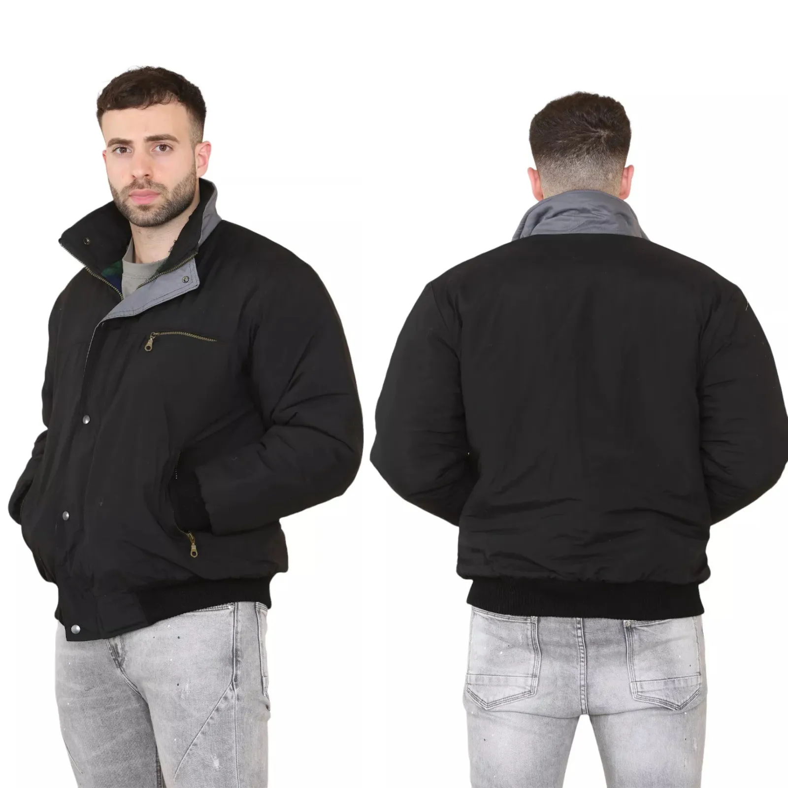 Mens Bomber Jacket Sky Diver Padded Quilted Tartan Winter Trendy Work Coat Warm Check Lined Heavy Retro Outdoor Walking Biker Classic Vintage Plain Casual Top