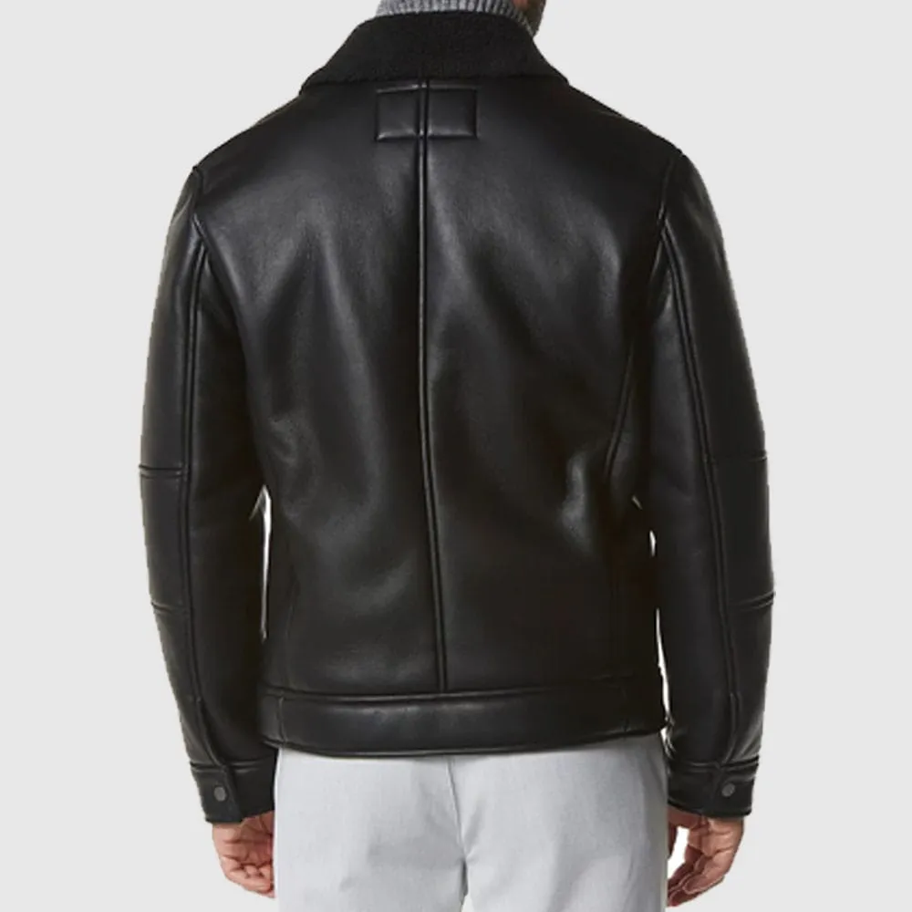 Men’s Maxton Moto Leather Jacket with Faux-Shearling Collar