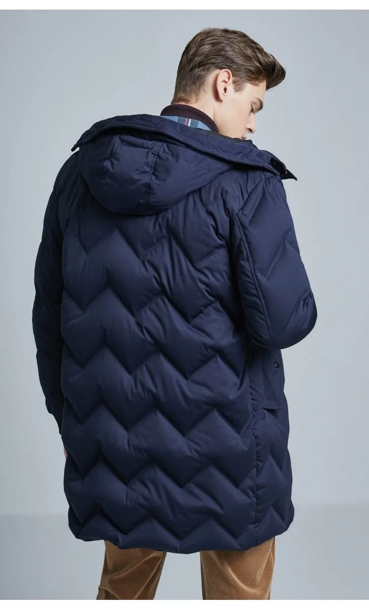 Men's Mid-length Hood Drawstring Mid-length Down Jacket