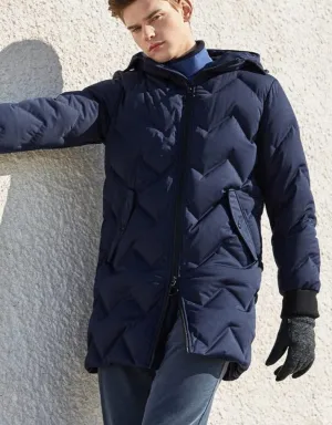 Men's Mid-length Hood Drawstring Mid-length Down Jacket