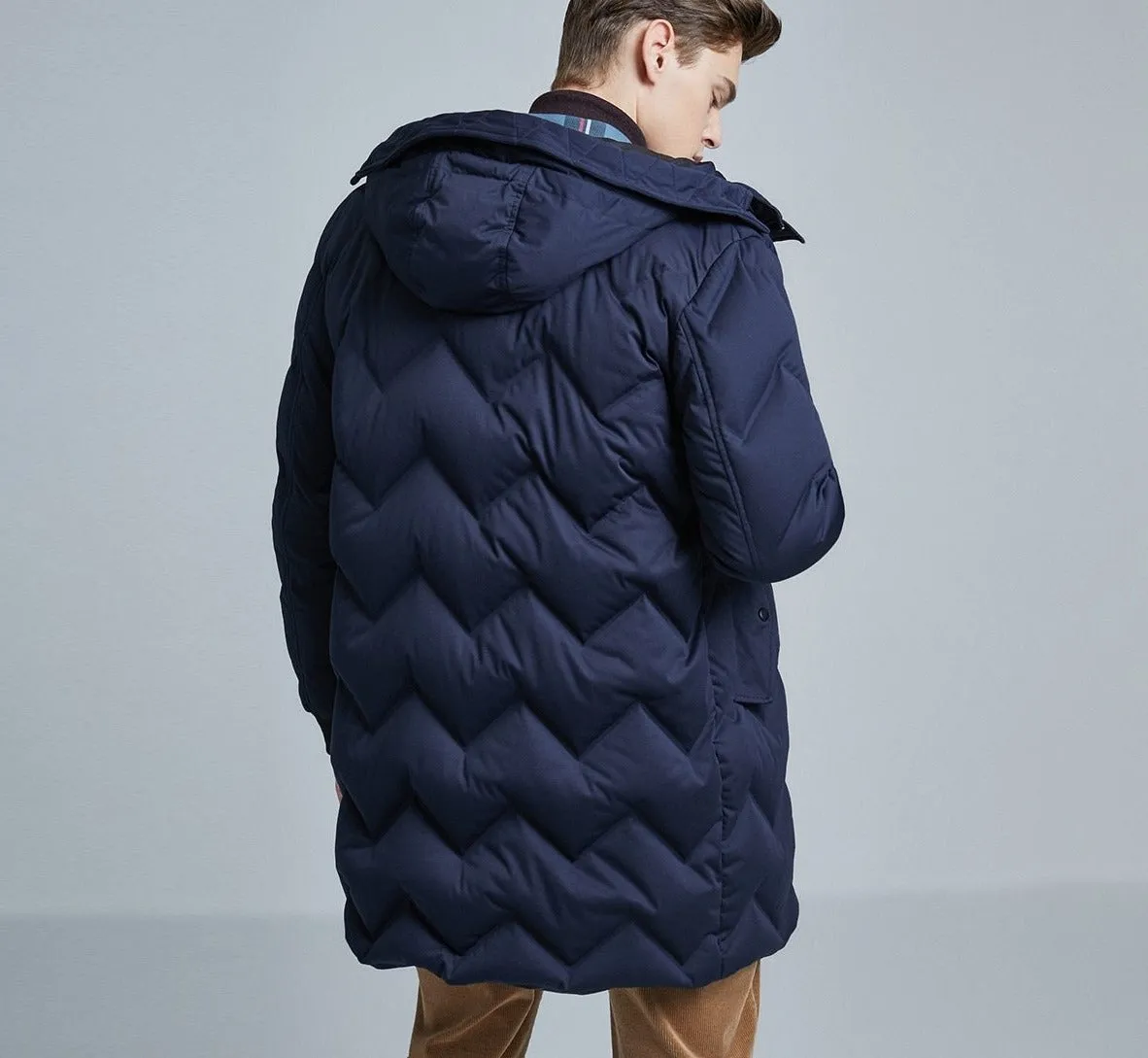 Men's Mid-length Hood Drawstring Mid-length Down Jacket