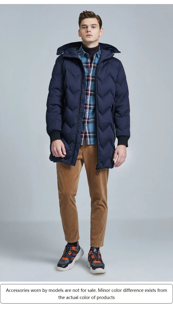 Men's Mid-length Hood Drawstring Mid-length Down Jacket