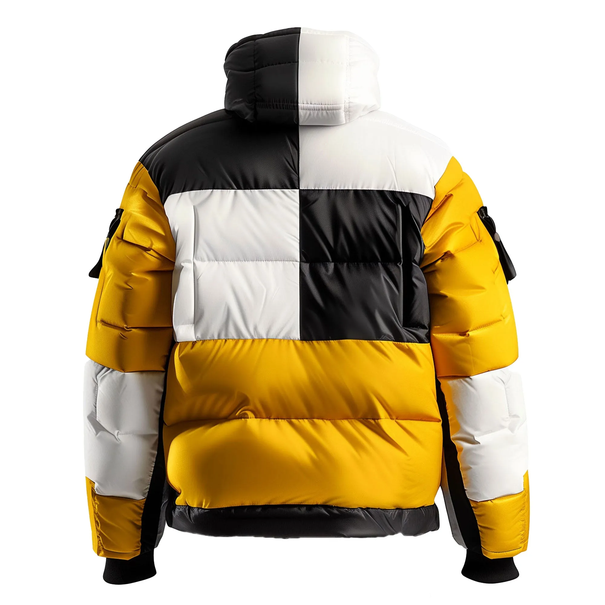 Mens Puffer Jacket with Hood Hip-Length Puffer Contrast Patches Lightweight Quilted Patterns Removable Hood Multiple Pockets Mens Puffer Jacket