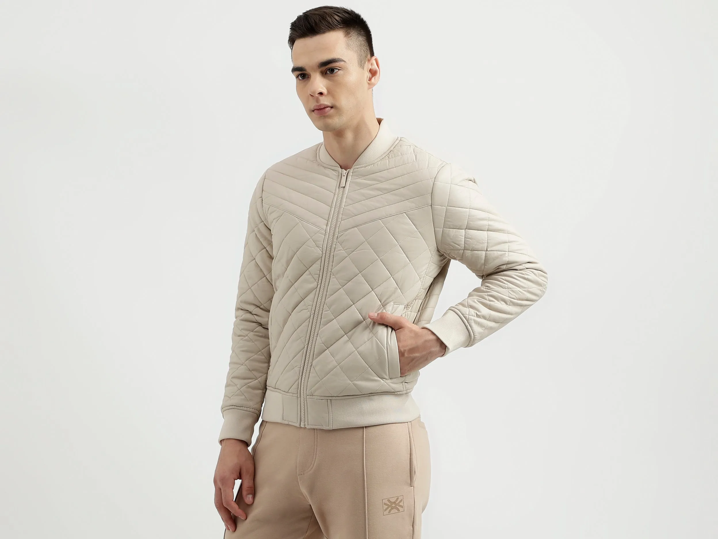 Men's Regular Fit Baseball Collar Quilted Jacket