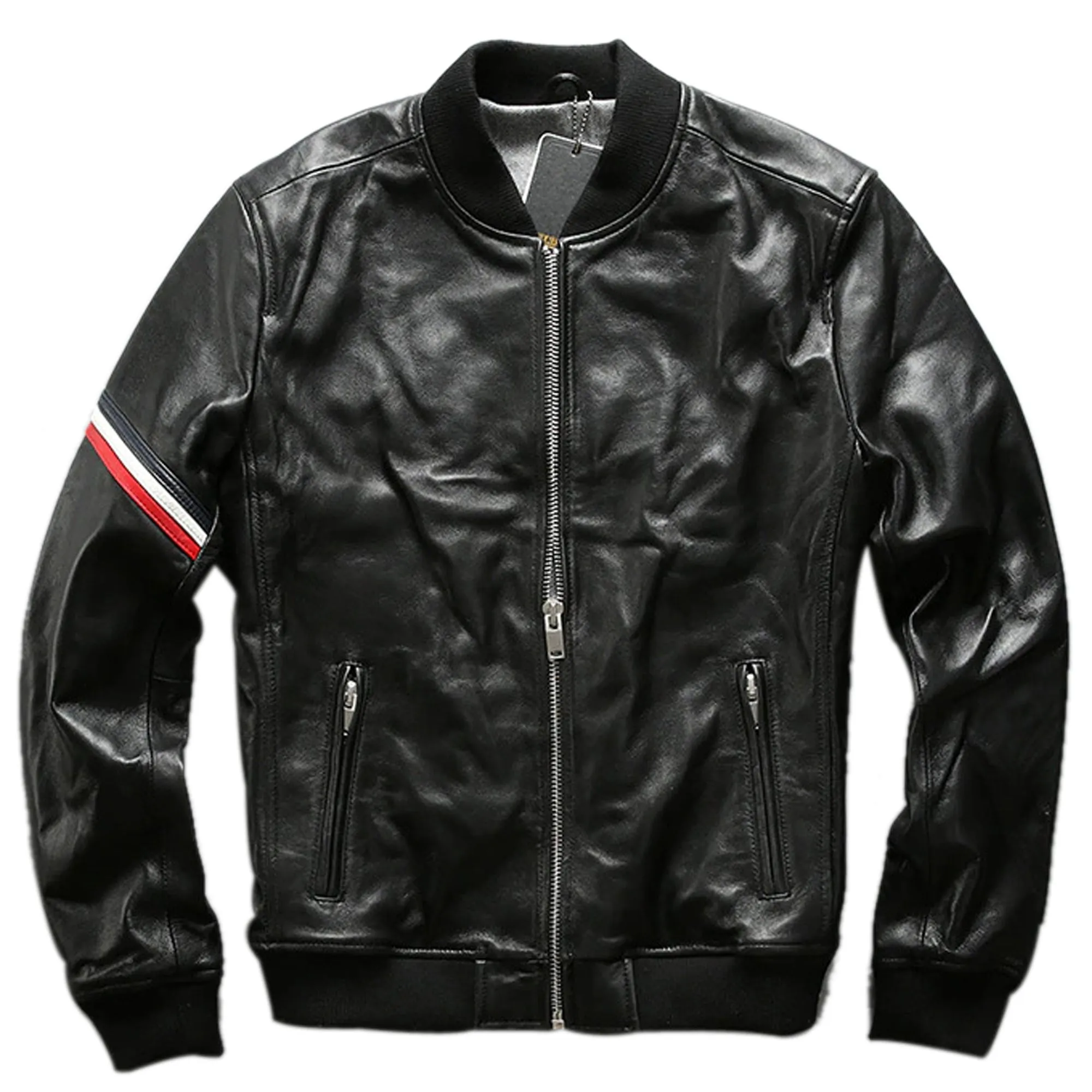 Men's Slim fit leather bomber jacket : The Lining bomber