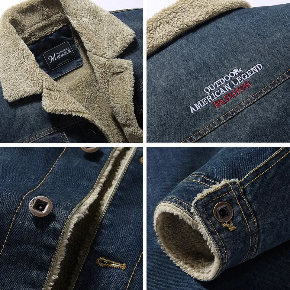 Men's Winter Denim Jacket Parkas Windproof