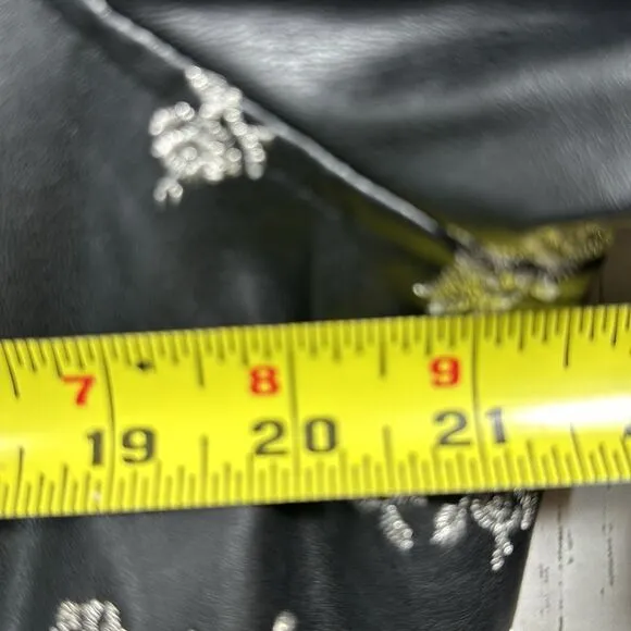 Michael Kors Embroidered Floral Faux Leather Zip Up Pockets Black Bomber Jacket