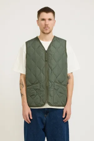 Military Zip V Neck Down Vest Olive