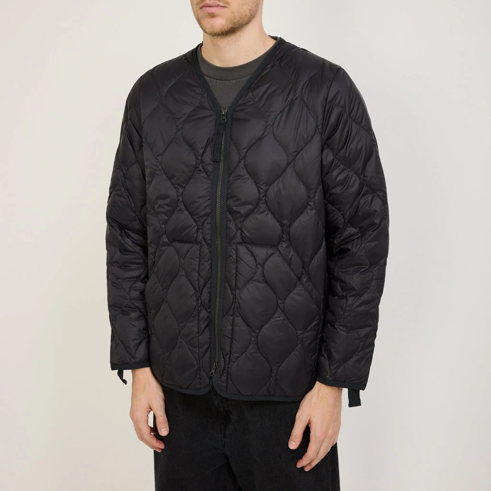 Military Zip V Neck Soft Shell Down Jacket Black