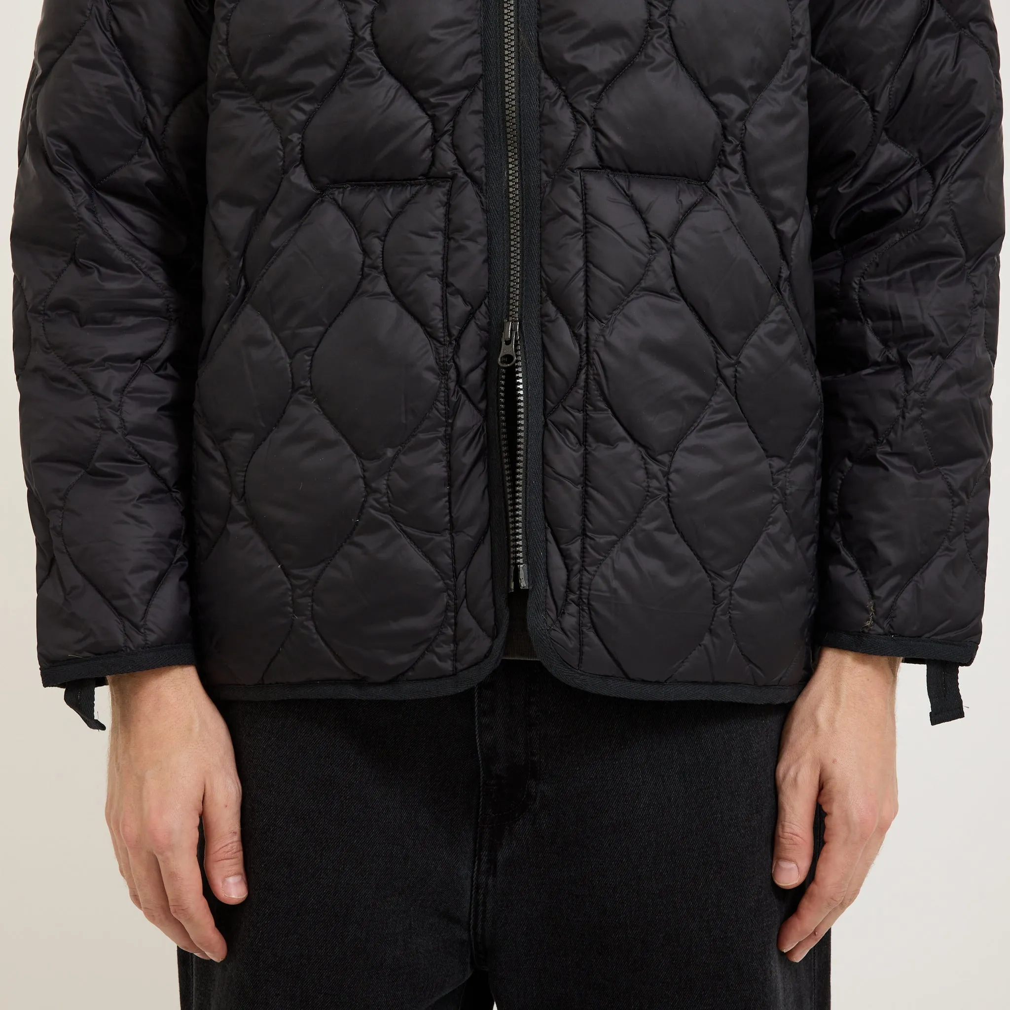 Military Zip V Neck Soft Shell Down Jacket Black