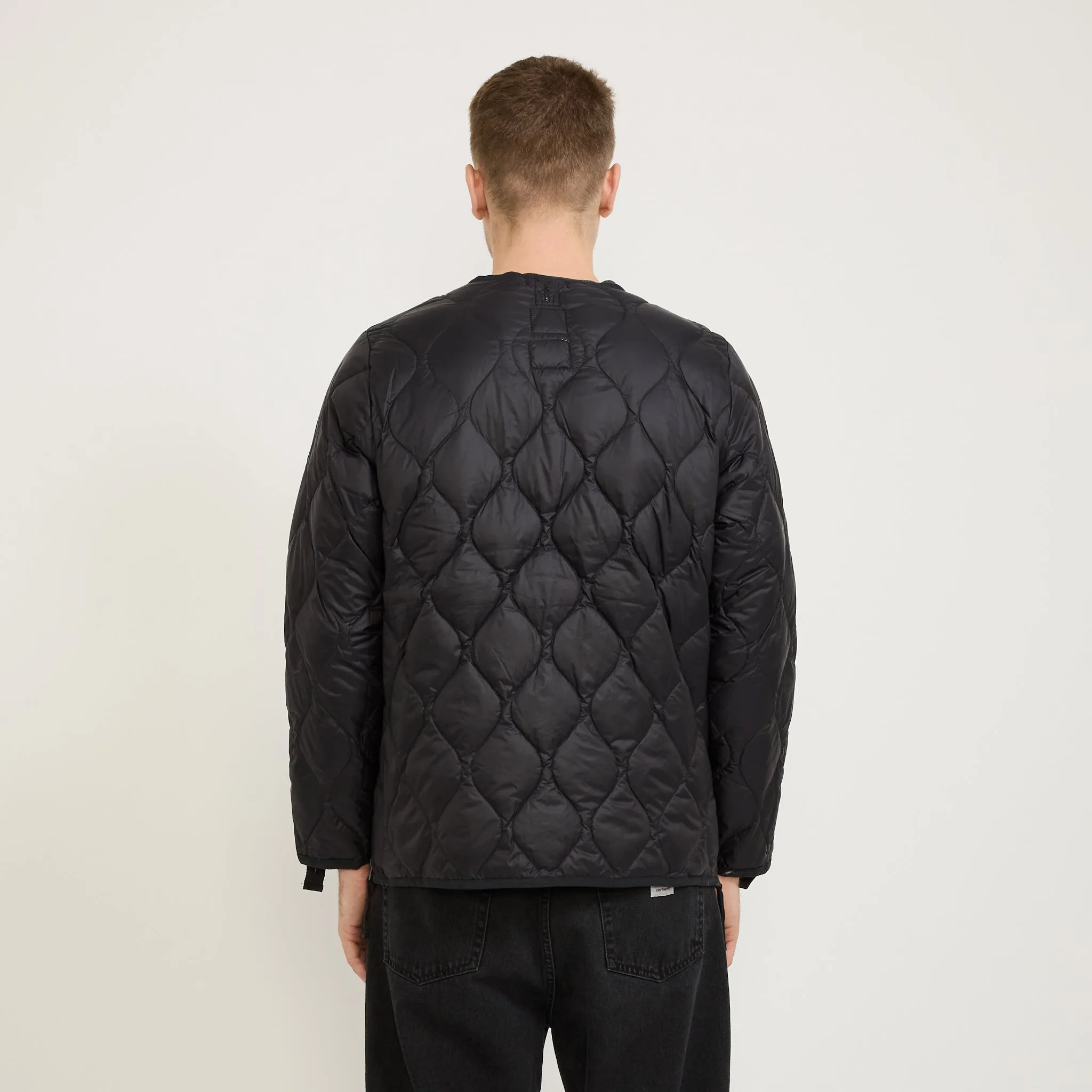 Military Zip V Neck Soft Shell Down Jacket Black