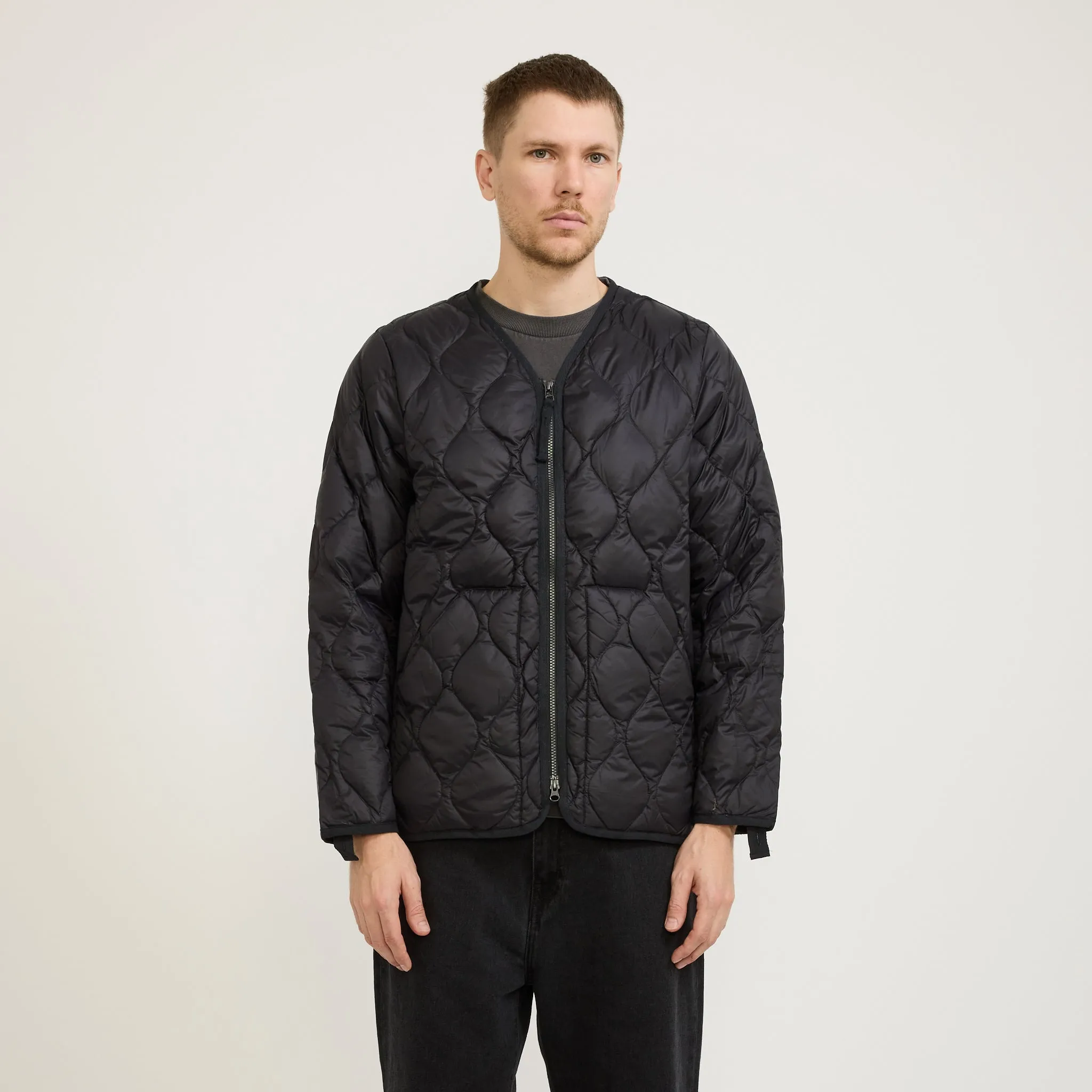Military Zip V Neck Soft Shell Down Jacket Black