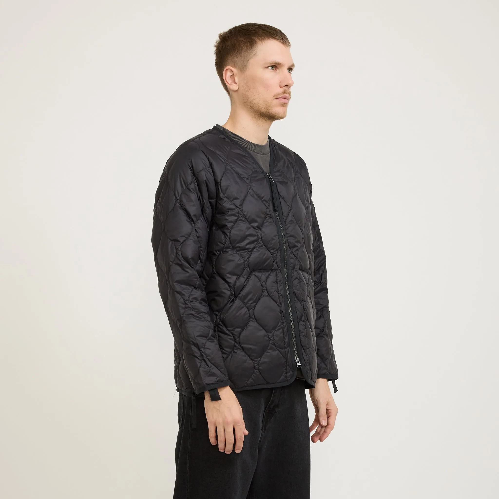 Military Zip V Neck Soft Shell Down Jacket Black