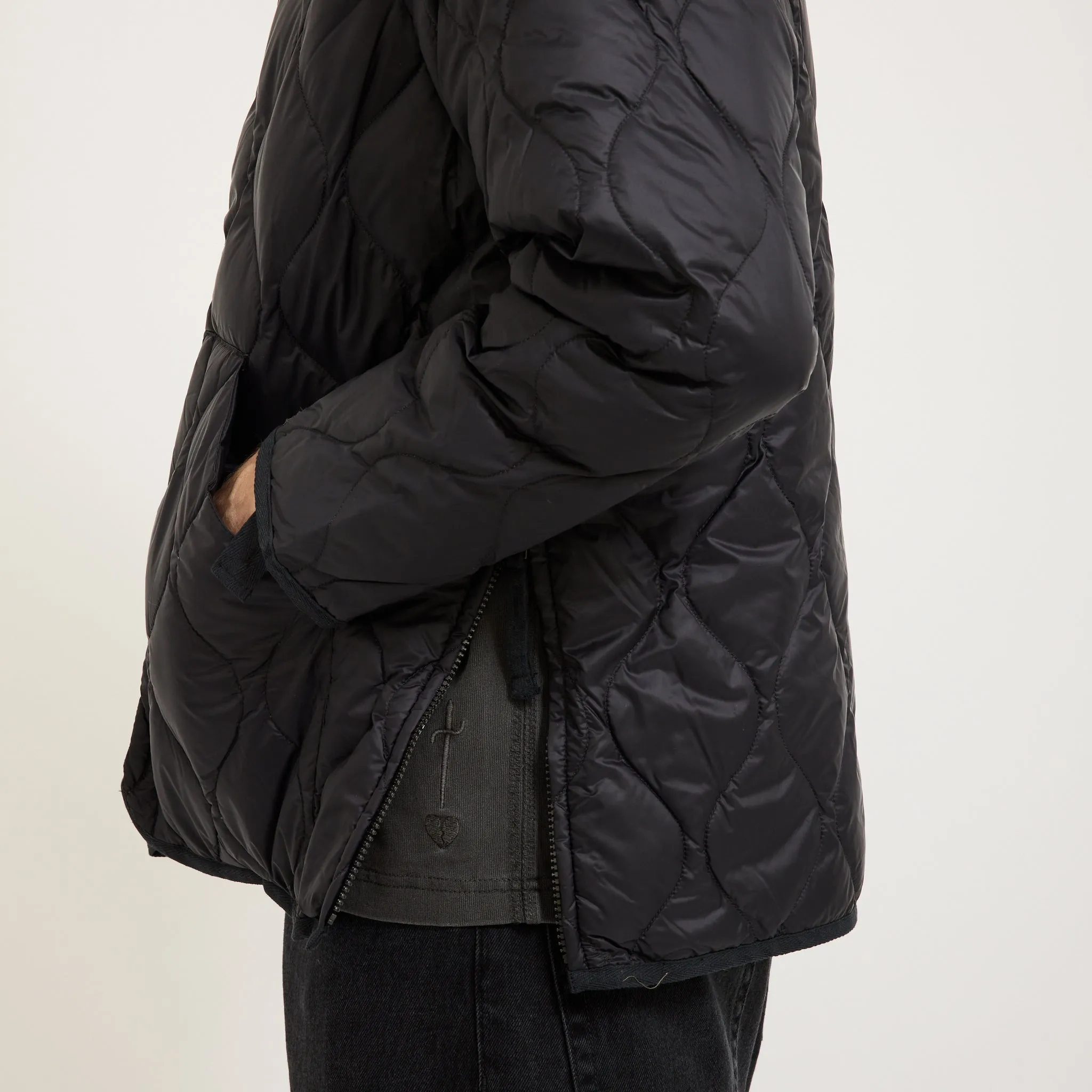 Military Zip V Neck Soft Shell Down Jacket Black
